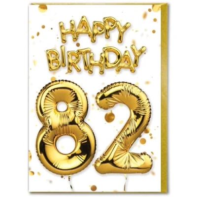 Image of Brainbox Candy 82nd Birthday Card Age 82 Beautiful White Gold Foil Effect Cards For Him Her Men Women Friends