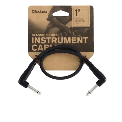 Image of D’Addario Accessories Classic Series Guitar Patch Cables Pedal Cable with ¼ Inch Ends Durable &amp; Reliable Instrument for Pedalboards Right Angle 1 foot