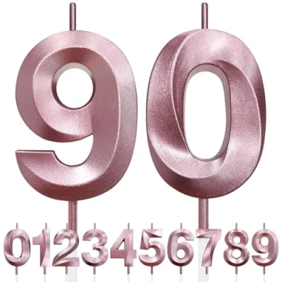 Image of 90th Birthday Candle, 3D Design Rose Gold Glitter Number Candles, Cake Topper Decorations, Candle for Party, Wedding Anniversary, Baby Shower, Party Decoration (Pink Gold)