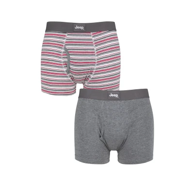 Image of Mens 2 Pack Jeep Tonal Stripe and Plain Keyhole Hipster Trunks Charcoal / Red Extra Large