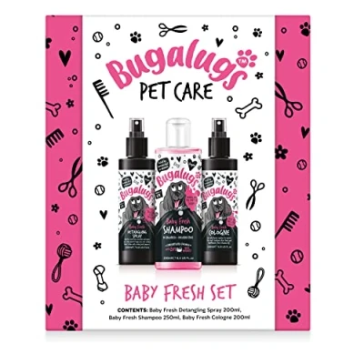 Image of Bugalugs Spa Gift Set For Dogs With Shampoo, Detangle Spray &amp; Cologne, Dog Birthday, Birthday Present, Gifts Women, Men, Her, Him (Baby Fresh)