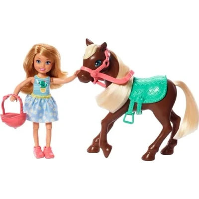 Image of Barbie Club Chelsea Doll and Horse, 6 Inch Blonde, Wearing Fashion Accessories, Gift for 3 to 7 Year Olds, GHV78