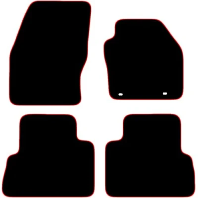 Image of Carsio Carpet Car Mats For Ford C Max 2011 2013 4 Piece Set with 2 Clips Tailored Fit Floor Mat Complete Accessory Black Custom Fitted All Weather, Anti Slip Backing &amp; Red Trim