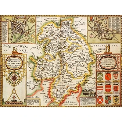 Image of Warwickshire Historical Map 1000 Piece Jigsaw Puzzle (1610). Free print!