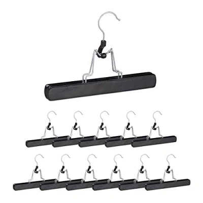 Image of Wooden Trouser Clamp Hangers, 24 Pieces, 360 Swivel Hooks, Felt Protectors, hwd 17 x 25 2.3 cm, Black Relaxdays
