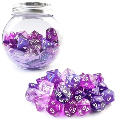 Image of Bescon 35pcs Polyhedral RPG Dice Amethysts Set, DND Role Playing Game Purple Sets 5X7pcs