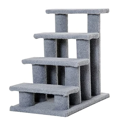 Image of PawHut Dog Steps for Bed 4 Step Pet Stairs Sofa Cat Climb Ladder 63x43x60 cm Grey