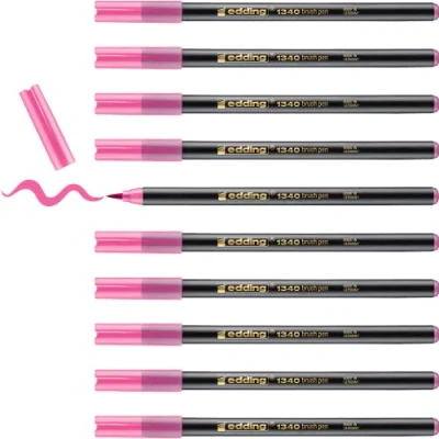Image of edding 1340 brush pen pink box of 10 flexible tip felt for painting, writing and drawing bullet journals, hand lettering, mandalas, calligraphy