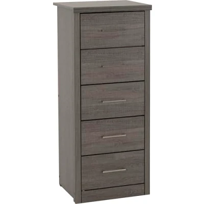 Image of Seconique Lisbon 5 Drawer Narrow Chest in Black Wood Grain