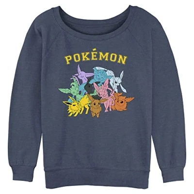 Image of Fifth Sun Women&#039;s Gotta Catch Eeveelutions Fleece, Blue Heather, Medium