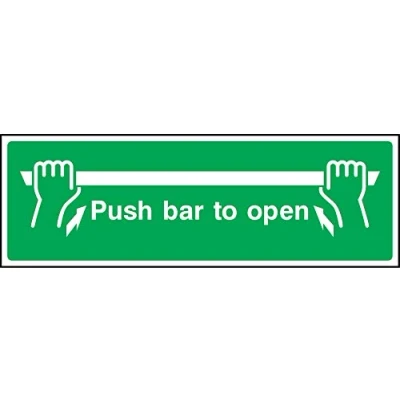 Image of Push bar to open emergency door Safety sign Self adhesive sticker 300mm x 100mm