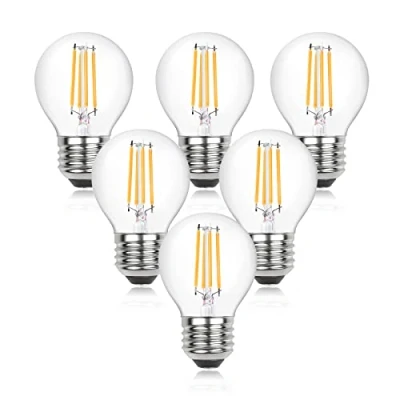 Image of Luxvista E27 LED Golf Ball Light Bulb Dimmable, 4W G45 Edison Screw Filament Bulb, 40W Equivalent, ES Vintage Clear Glass Mini Globe for Chandeliers (Warm White 2700K, 6 Pack)