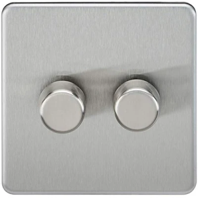 Image of KnightsBridge 2G 2 way 10 200W (5 150W LED) Intelligent Screwless Dimmer Brushed Chrome