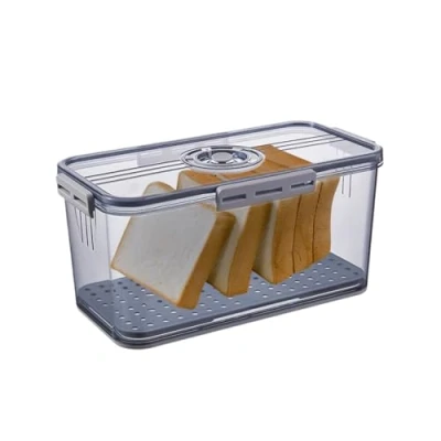 Image of Bread Bin Storage Container Time Recording Boxes for Kitchen Counter Airtight with Lid Portable Homemade Vegetable Fruit Grey