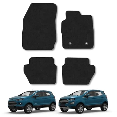 Image of Car Mats for Ford Ecosport (2014+) Tailored Fit Carpet Floor Mat Set Accessory Black Custom Fitted 4 Pieces with Clips Anti Slip Backing &amp; Trim Edging