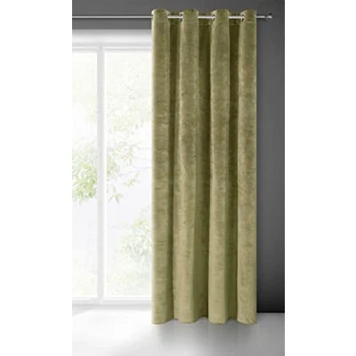 Image of Eurofirany VILLA Soft Plain Opaque Velvet Curtain with Eyelets 1 Unit, Fluffy Panel Drape Classic Glamour Elegant Living Room, Bedroom, 290 g/m2, W55 x L98, Olive Green