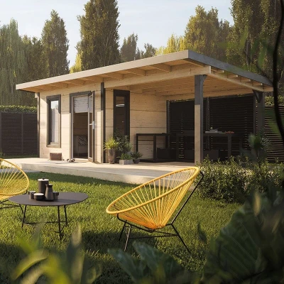 Image of Palmako Grace 6m x 3.9m Pent Log Cabin with Gazebo (56mm)