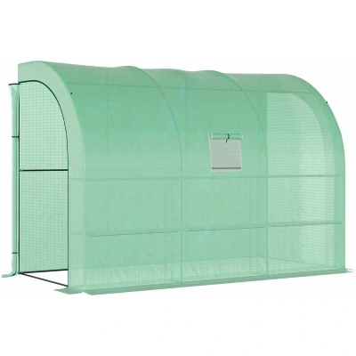 Image of Outsunny Walk In Lean to Wall Greenhouse with Zippered Windows Roll Up Door PE Cover845 302V01GN