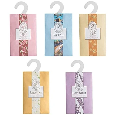 Image of ohfruit 5 Premium Scented Sachets Bags,Scented Bags for Drawers Closets Room Wardrobe Bathrooms Cars,Lasting Fragrance (Jasmine, Rose, Lavender, Lily, Ocean) 5pcs Lavender