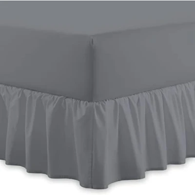 Image of Plain 100% Egyptian Cotton Fitted Valance Sheet Easy Care 16&quot; / 40cm Extra Deep Frilled Bed Machine Washable Single Double King Size (Grey, Single)