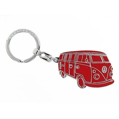 Image of BRISA VW Collection Volkswagen Metal Keyring Keychain Accessory Keyholder in T1 Bus Design (Silhouette/Red)