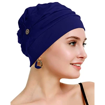 Image of osvyo Bamboo Chemo Turbans for Women Cancer Hairloss hat Cotton Lightweight Headwear Sealed Packaging Royal Blue