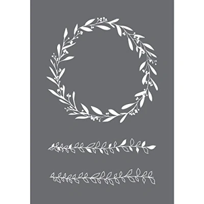 Image of Rayher 45104000 Mask Stencil for Crafts and Painting, Reusable Silk Screen Template with wreath leaf garland designs, Craft Squeegee included, 14.8x21cm