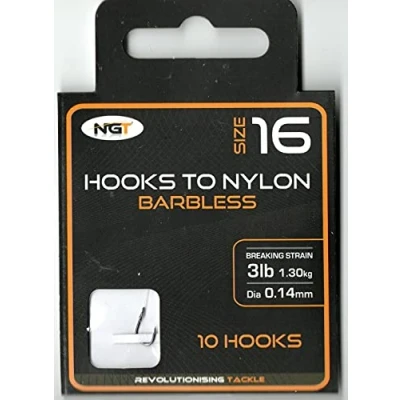 Image of x10 NGT Barbless Hooks to Nylon in Size 16