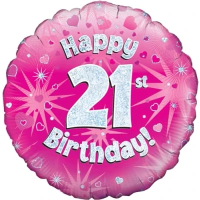Image of Oaktree UK 18&quot; Happy 21st Birthday Pink Holographic