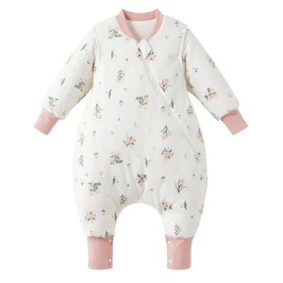 Image of Duomiaomiao Winter Baby Sleeping Bag with Legs 3.5 Tog, Newborn Warm Feet 100% Cotton Toddler Wearable Blanket 12 24 months, Flower