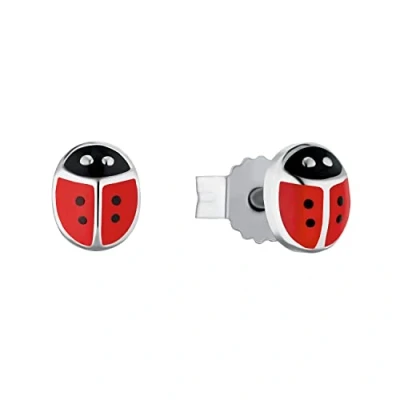 Image of Amor stud earrings 925 sterling silver girl children earrings, 0.5 cm, silver, ladybug, Comes in jewelry gift box, 9211234
