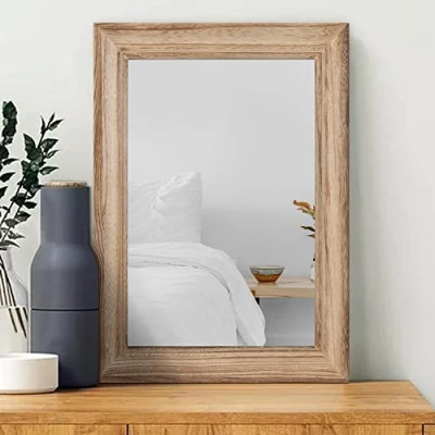 Image of MWAZZLL Rustic Mirror with Wood Frame Farmhouse Rectangle Mirrors for Wall 20&quot;x16&quot; Decorative Hanging Bathroom Bedroom