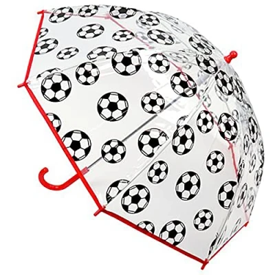 Image of KAV Kids Transparent School Umbrella Boys and Girls Sweet, Beautiful, Lightweight Design Dome Parasol for Your Child (Football)