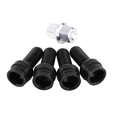 Image of Locking Wheel Nuts, 4 Pcs M14 Black Steel Bolt Car Long Nuts &amp; Lock Lug Nut Set with Key Accessories