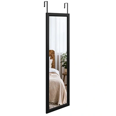 Image of Dripex Over Door Mirror Full Length, 110 x 33cm Wall Mounted Hung for Bathroom/Bedroom/Wardrobe Toughened Glass, Black
