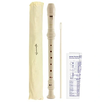 Image of World Rhythm WR 807 Descant School Recorder with Bag, Cleaning Rod and Fingering Chart Soprano English/Baroque White