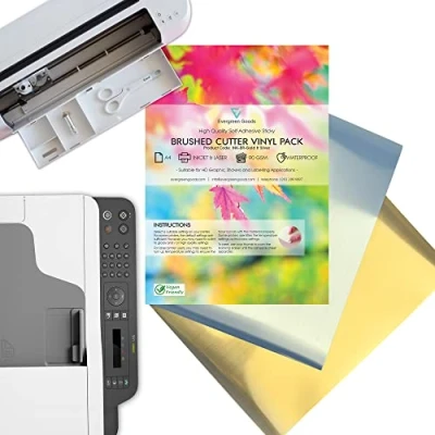 Image of Evergreen Goods A4 Self Adhesive Brushed Gold &amp; Silver Vinyl for Cricut Cutters Inkjet Printable, Waterproof 10 Sheets Sticker Making