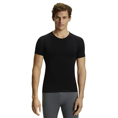 Image of FALKE Men&#039;s Warm Round Neck M S/S TS Functional Yarn Quick Dry 1 Piece Base Layer Top, Black (Black 3000), S