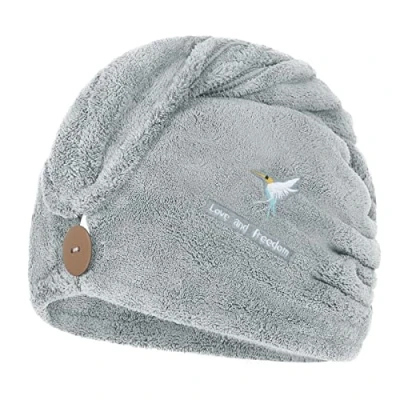 Image of Quick Dry Hair Towel Wrap Super Absorbent Drying Cap Microfiber Hat Turban with Button Lady Fast Shower Bath Head Soft for Women Girls