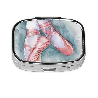 Image of Mini Square Pill Box, Medicine Organiser, Ballet Dancer Portable First Aid Travelling Box with 2 Compartments, Small for Pocket Or Purse