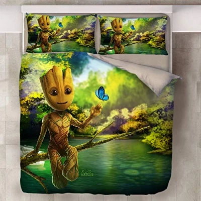 Image of NICHIYO Groot Bed Linen Set Duvet Cover and Pillowcase, Microfibre, 3D Digital Print, Three Piece (Duvet + Pillowcases) (3, Double 200 x cm)