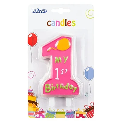 Image of Boland Pink My 1st Birthday Candle Number 1 Baby Girls Numerical One Party