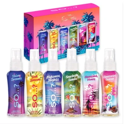 Image of So…? Escapes Grande Womens Gift Set with Ibiza Dreams, Bali Breeze, Mykonos Nights, Santorini, Seychelle Sands, Hawaiian Honey, Body Mist Fragrance Spray (6 x 50ml.)§