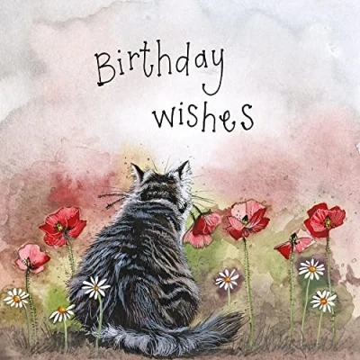 Image of Alex Clark Art Ltd Birthday Wishes Cat and Poppies Foil Card