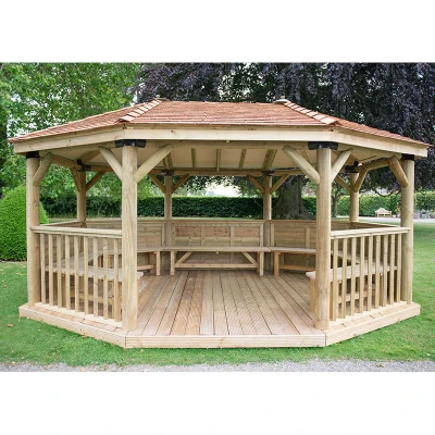 Image of 17&#039;x12&#039; (5.1x3.6m) Premium Oval Furnished Wooden Garden Gazebo with New England Cedar Roof Seats up to 22 people