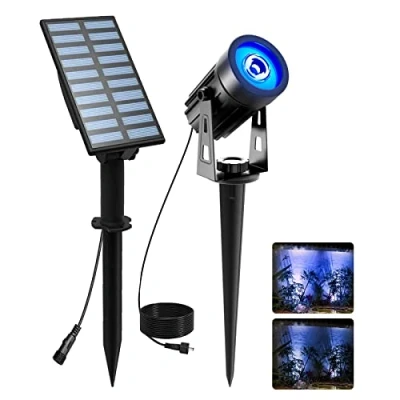 Image of T SUNUS Solar Spot Lights Blue, Landscape Spotlights 9.8ft Cable Outdoor Wall IP65 Waterproof, Separated Panel Landscaping Light for Yard Driveway Pathway Pool Tree Patio