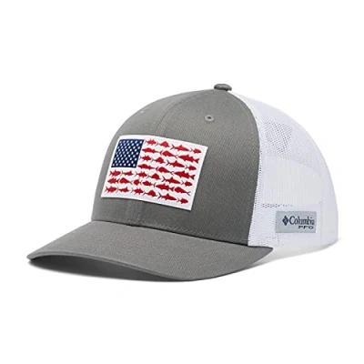 Image of Columbia Unisex PFG Mesh Snap BackÂ™ Fish Flag Baseball caps, Titanium, White, One Size UK