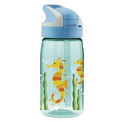 Image of Laken Kids Water Bottle, Reusable Tritan Infant Bottle with Automatic Stopper SUMMIT Safety Lock and Straw BPA Free 450ml We Love Oceans HORSE