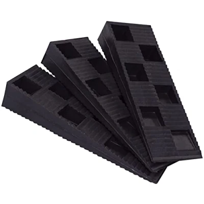 Image of SKIR&#039;CO (4 pcs) Black Plastic Ribbed Wedges 90 x 30 15 mm for Leveling, Spacing Wedges, Interlocking