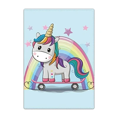 Image of Passport Holder Cover, PU Leather Travel Wallet Case Organiser for Passport, Business Cards, Credit Boarding Passes (Unicorn on Skateboard)